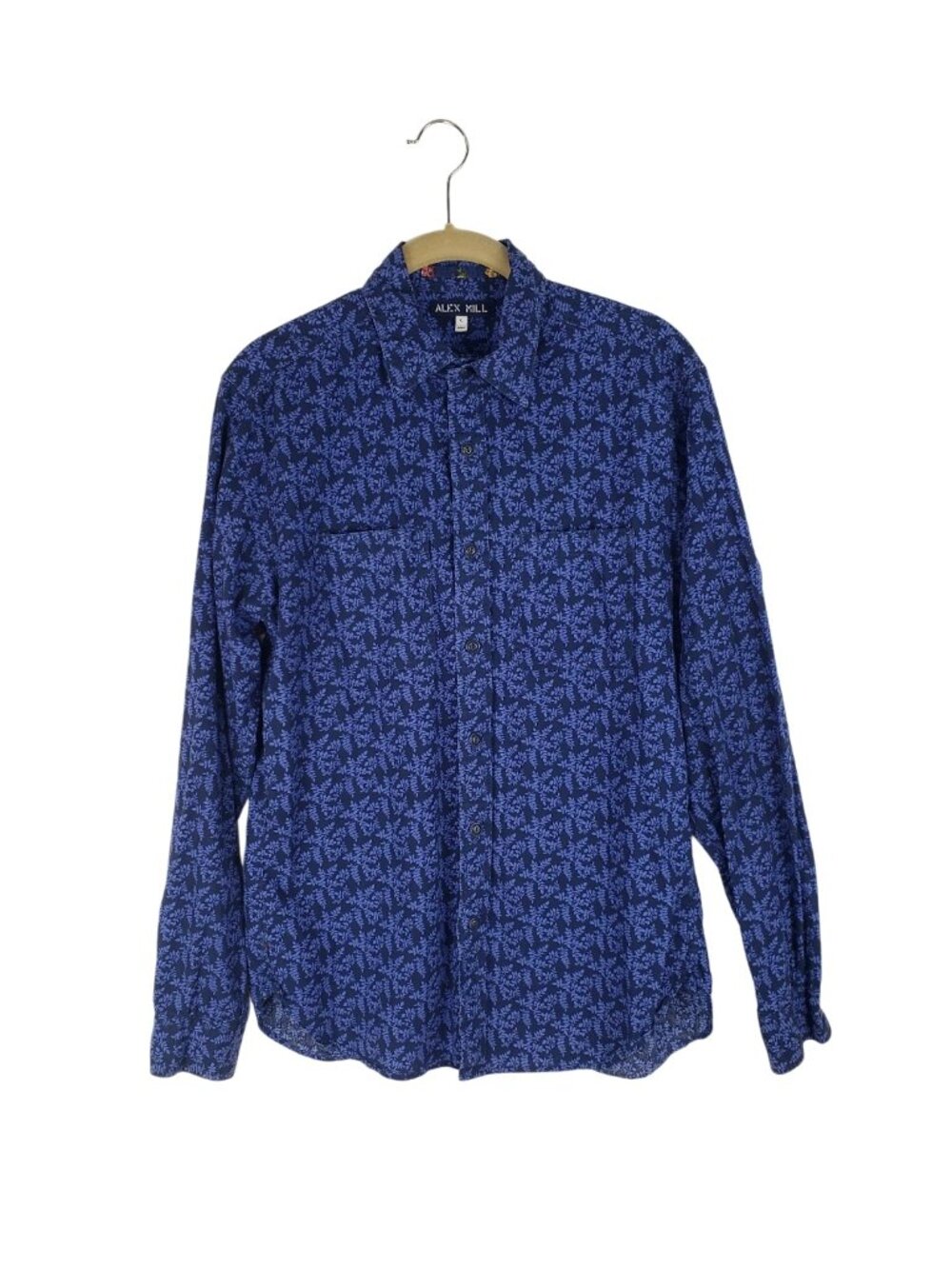 Alex Mill Long Sleeve Button Up Shirt Blue Leaf Print Cotton Mens Small